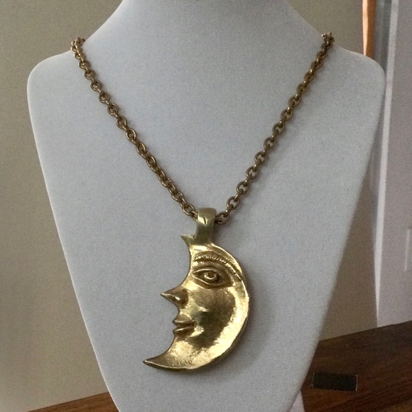 Daniel Harris Aka ZEV Double Sided Crescent Moon Face Necklace - Pendant w Chain - Picture 1 of 7